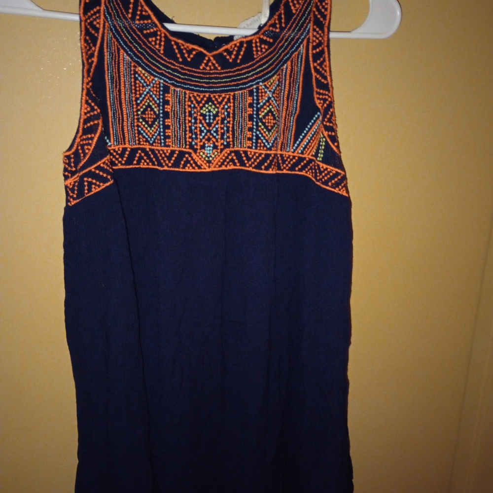 Blu Pepper Navy Tunic Top/ Mini Dress with Orange Embroidery